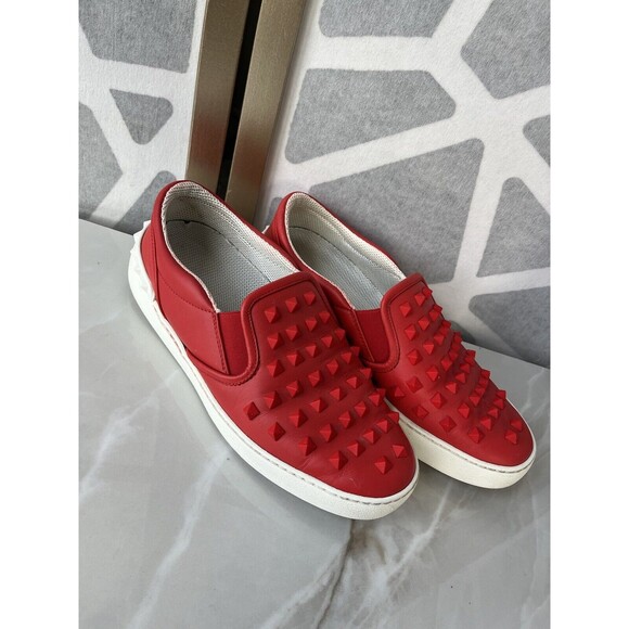 Valentino Garavani Rockstud Slip On Sneakers Red Leather 38 Men 5